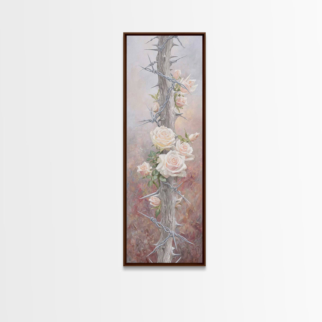 Roses Of Hope, Framed Canvas Print, Narrow Art, Christian Art, Christian Wall Art, Christian Art Canvas, Vintage Christian Art, Christian G
