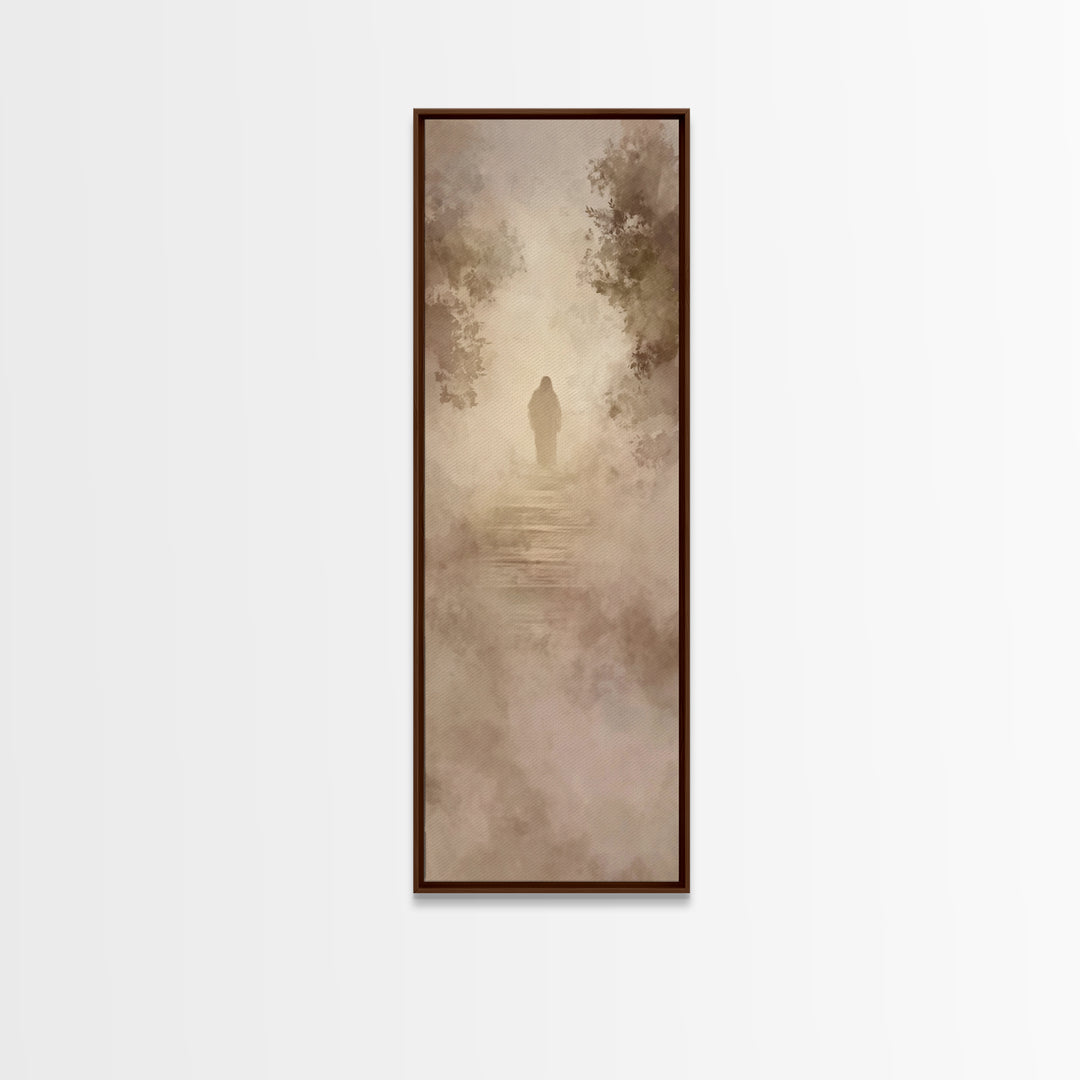 Heavenly Haze Journey - Framed Canvas Print - Christian Art Canvas - Jesus Painting - Narrow Art - Christian Wall Art