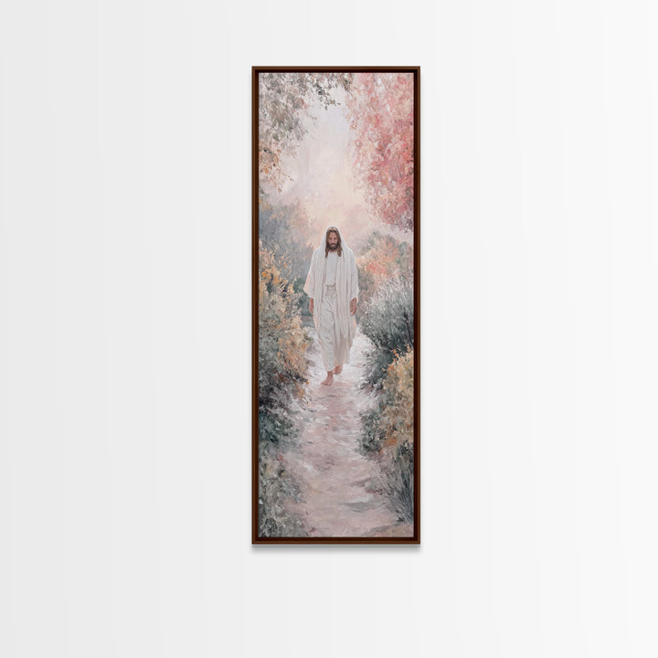 Garden Light Promise | Framed Canvas Print | Christian Art Canvas | Jesus Painting | Narrow Art | Christian Wall Art