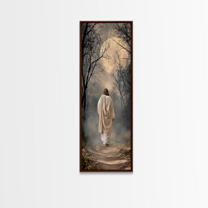 Moonlit Savior Path - Framed Canvas Print - Christian Wall Art - Jesus Painting - Tall Narrow Wall Art - Christian Art Canvas