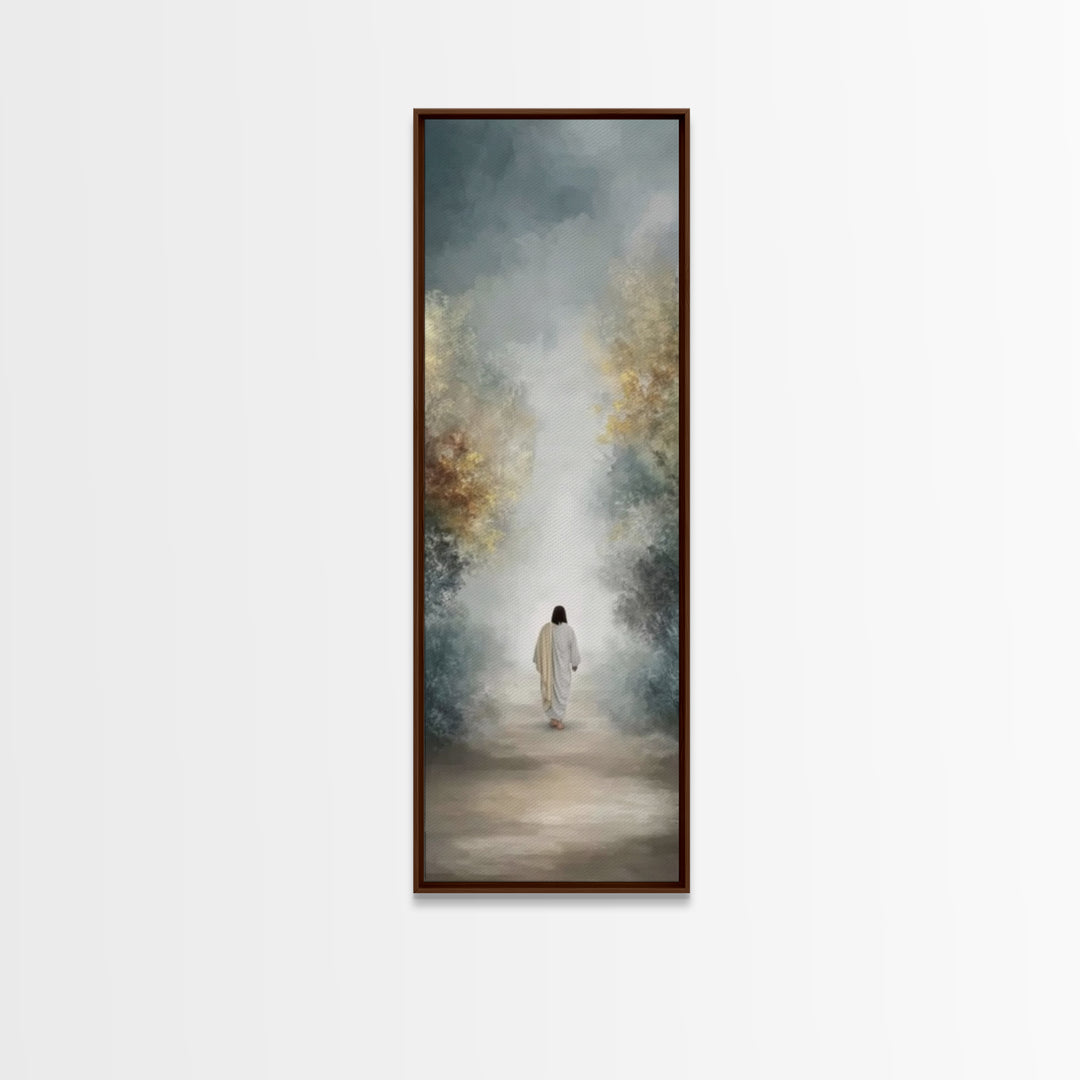 Soft Dawn Passage, Framed Canvas Print, Christian Wall Art, Jesus Painting, Tall Narrow Wall Art, Christian Art Canvas