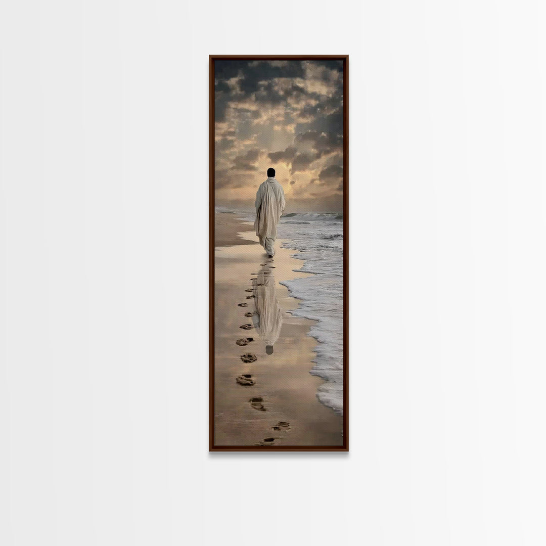 Footsteps Of Faith – Framed Canvas Print – Christian Art Canvas – Tall Skinny Art Print – Christmas Art – Jesus Painting – Christian Wall A