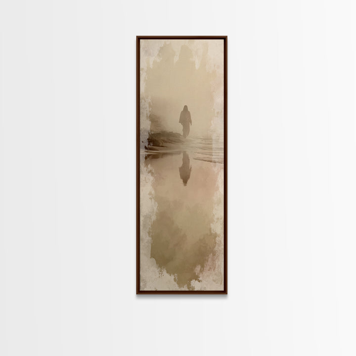 Silent Shore Promise – Framed Canvas Print – Jesus Painting – Christmas Art – Tall Skinny Art Print – Christian Wall Art – Christian Art Ca