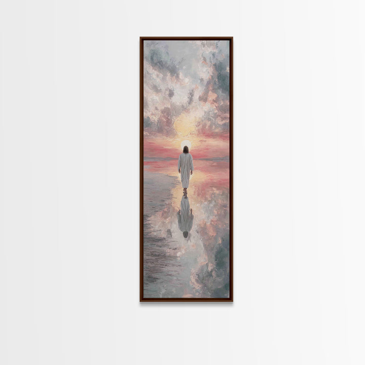 Sunset Glory Walk – Framed Canvas Print – Tall Skinny Art Print – Christian Art Canvas – Christian Wall Art – Jesus Painting – Christian Ar