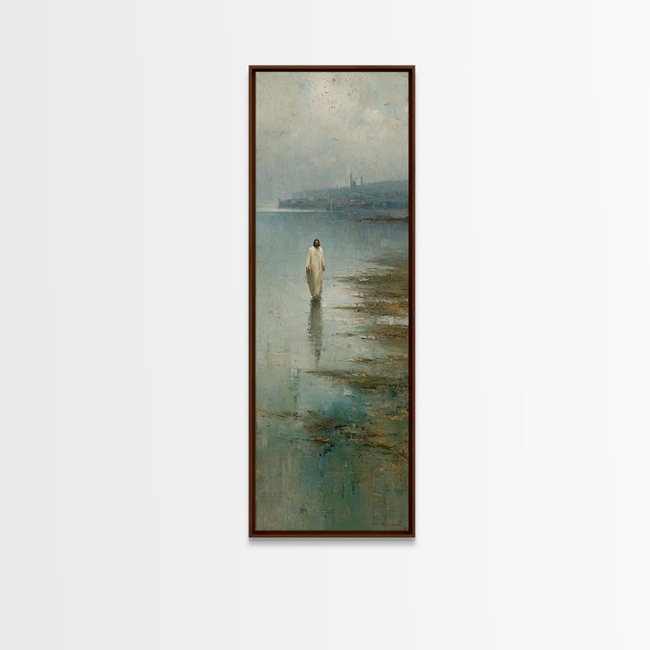 Silent Waters Peace – Framed Canvas Print – Tall Narrow Wall Art – Jesus Painting – Christian Art Canvas – Christian Wall Art – Christian A