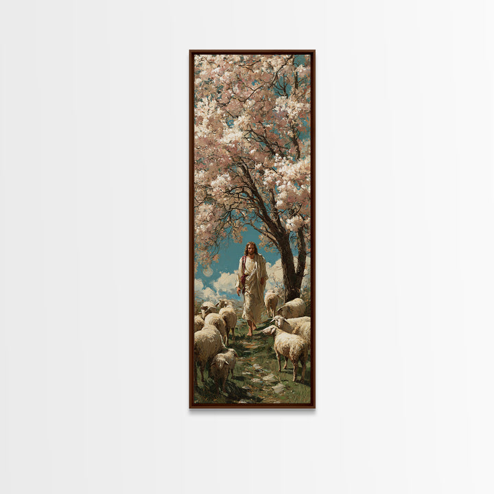 Garden Of The Shepherd – Framed Canvas Print – Narrow Art – Jesus Painting – Christian Wall Art – Christian Art Canvas – Christian Art