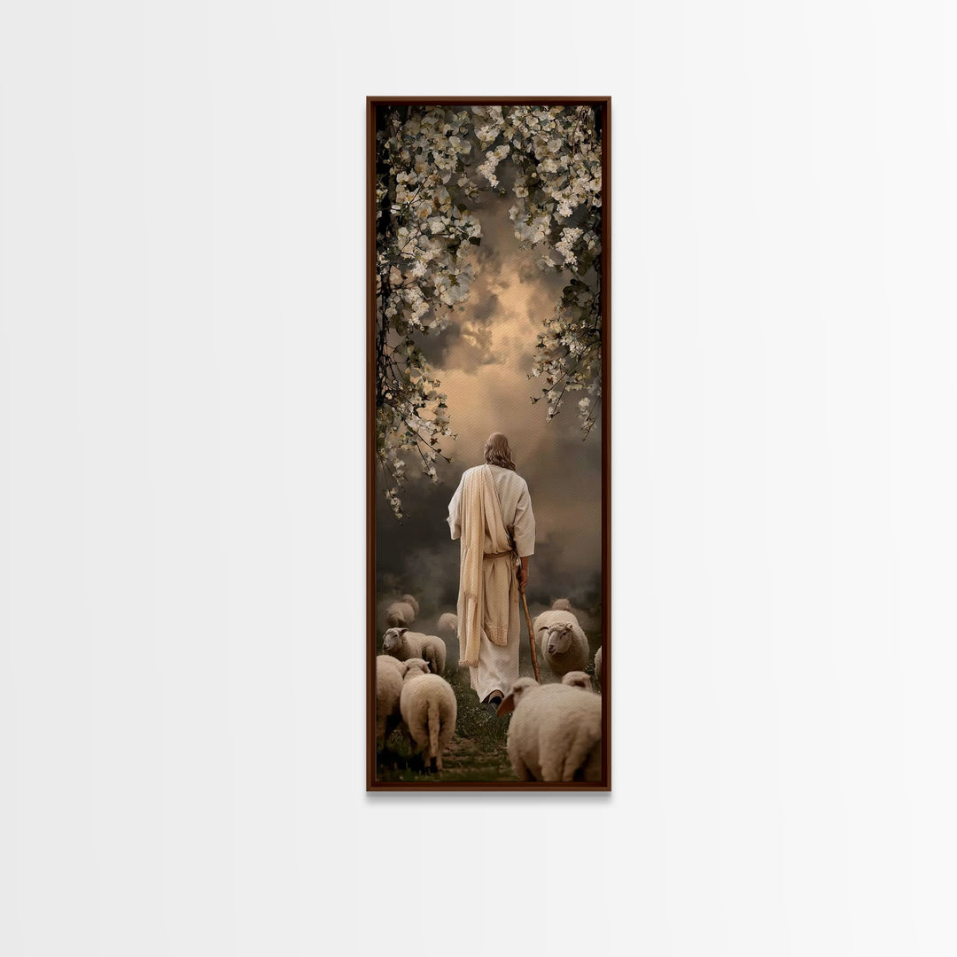 Evening Shepherd Watch – Framed Canvas Print – Tall Skinny Art Print – Christian Art Canvas – Christian Wall Art – Jesus Painting – Christi