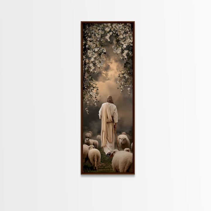 Evening Shepherd Watch – Framed Canvas Print – Tall Skinny Art Print – Christian Art Canvas – Christian Wall Art – Jesus Painting – Christi