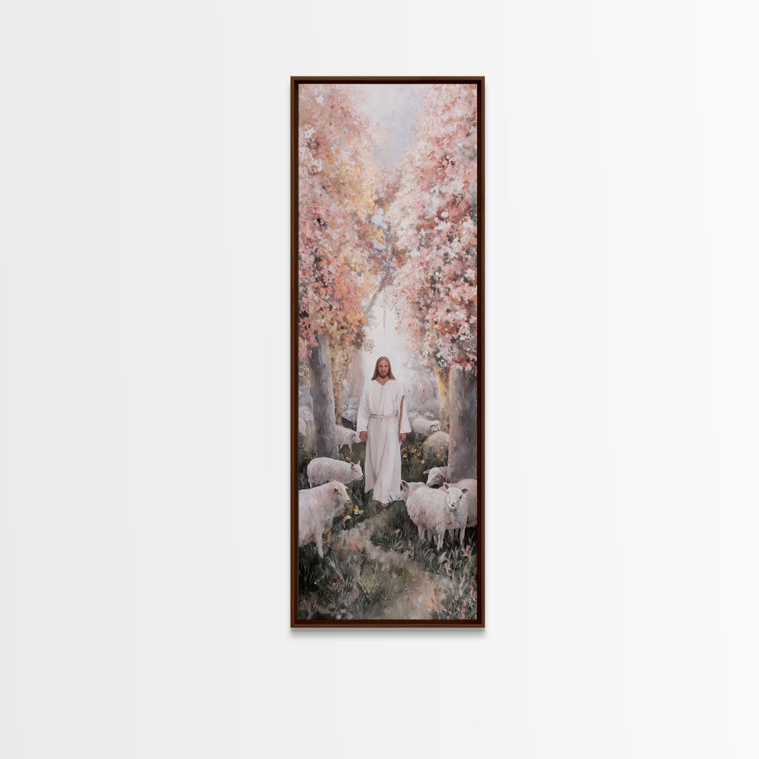 Blossoms Of Faith | Framed Canvas Print | Christian Art Canvas | Jesus Painting | Tall Skinny Art Print | Christian Wall Art | Christmas Ar