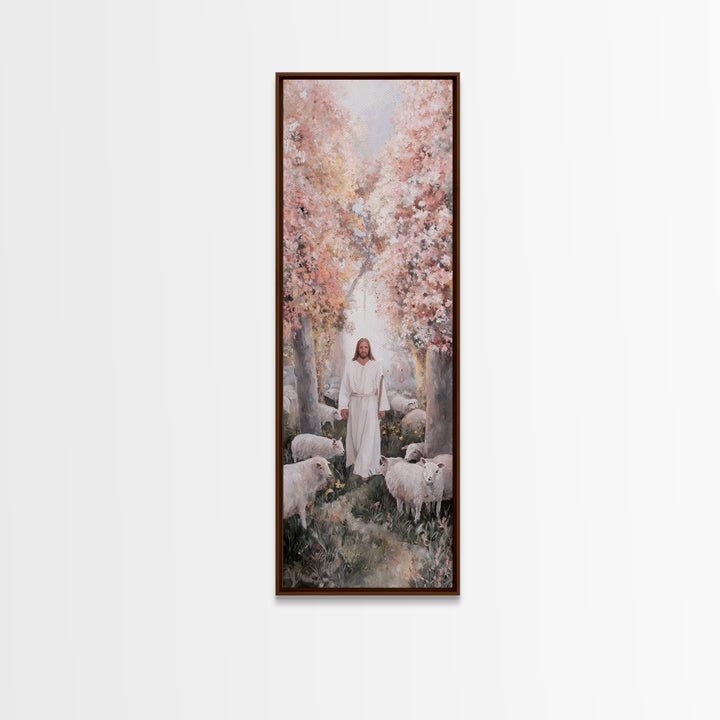 Blossoms Of Faith | Framed Canvas Print | Christian Art Canvas | Jesus Painting | Tall Skinny Art Print | Christian Wall Art | Christmas Ar