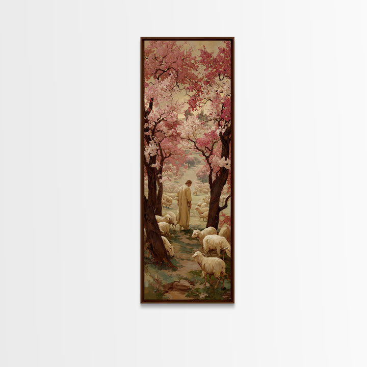 Path Of The Shepherd, Framed Canvas Print, Christian Wall Art, Jesus Painting, Skinny Art, Christian Art Canvas, Christmas Art