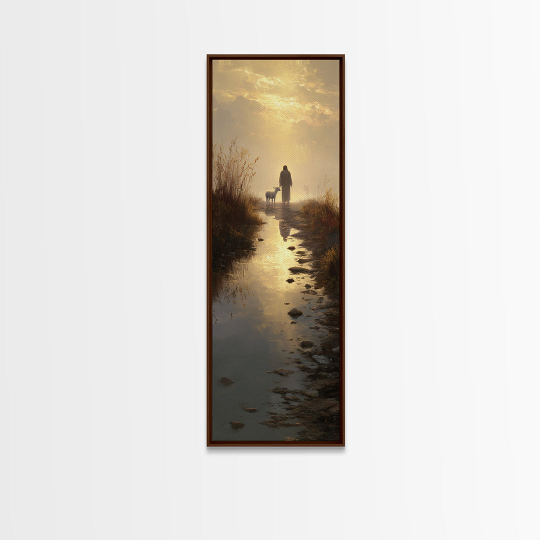 Shepherd’s Gentle Path | Framed Canvas Print | Christian Art Canvas | Narrow Art | Jesus Painting | Christian Wall Art | Christmas Art