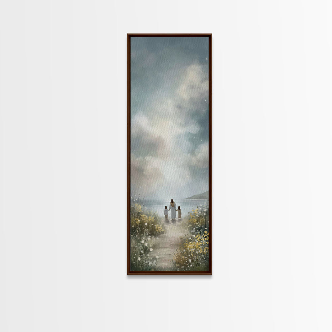 Coastal Bloom Peace – Framed Canvas Print – Christian Art Canvas – Jesus Painting – Narrow Art – Christian Wall Art – Christmas Art