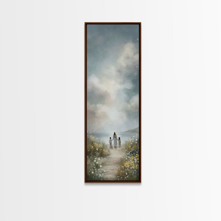 Coastal Bloom Peace – Framed Canvas Print – Christian Art Canvas – Jesus Painting – Narrow Art – Christian Wall Art – Christmas Art