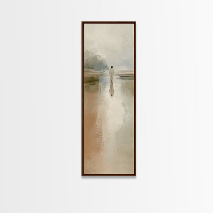 Silent Water Path, Framed Canvas Print, Christian Art Canvas, Tall Narrow Wall Art, Jesus Painting, Moody Christian Art, Framed Christian A