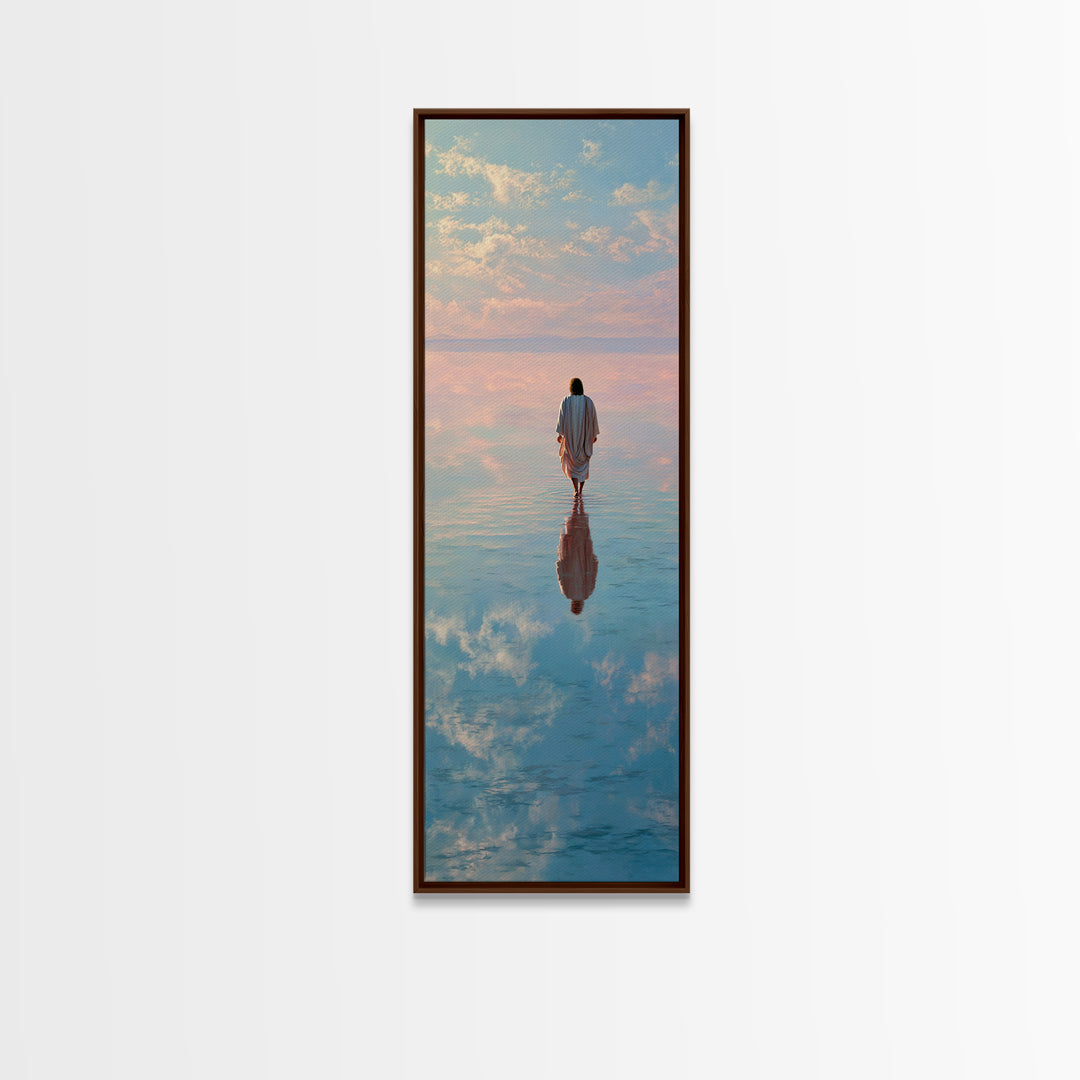 Heaven’s Reflection – Framed Canvas Print – Christian Art Print – Tall Narrow Wall Art – Jesus Painting – Christian Christmas Art – Modern