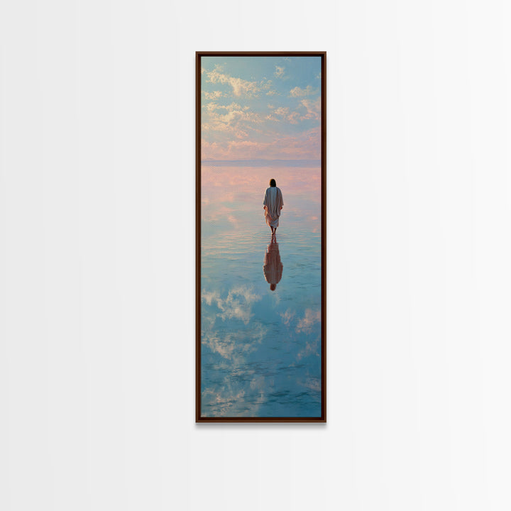 Heaven’s Reflection – Framed Canvas Print – Christian Art Print – Tall Narrow Wall Art – Jesus Painting – Christian Christmas Art – Modern