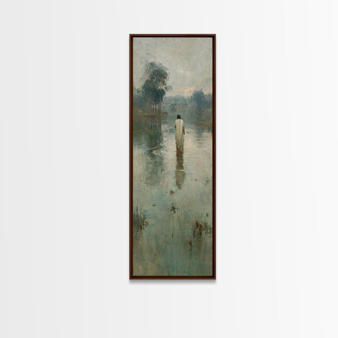 Quiet River Mercy | Framed Canvas Print | Christian Art Canvas | Tall Skinny Art Print | Jesus Wall Art | Vintage Christian Art | Christian