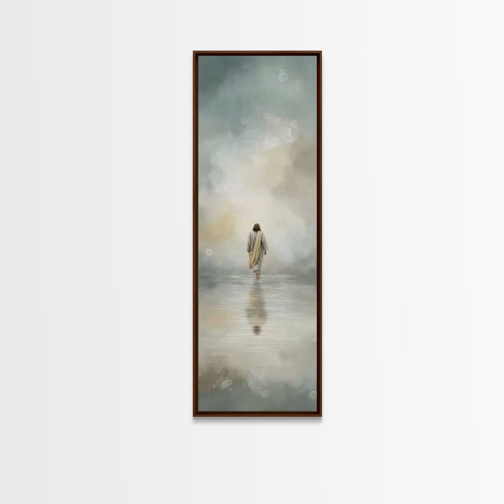 Heavenly Tide Walk – Framed Canvas Print – Christian Art Gift – Tall Narrow Wall Art – Jesus Painting Canvas – Subtle Christian Art – Chris