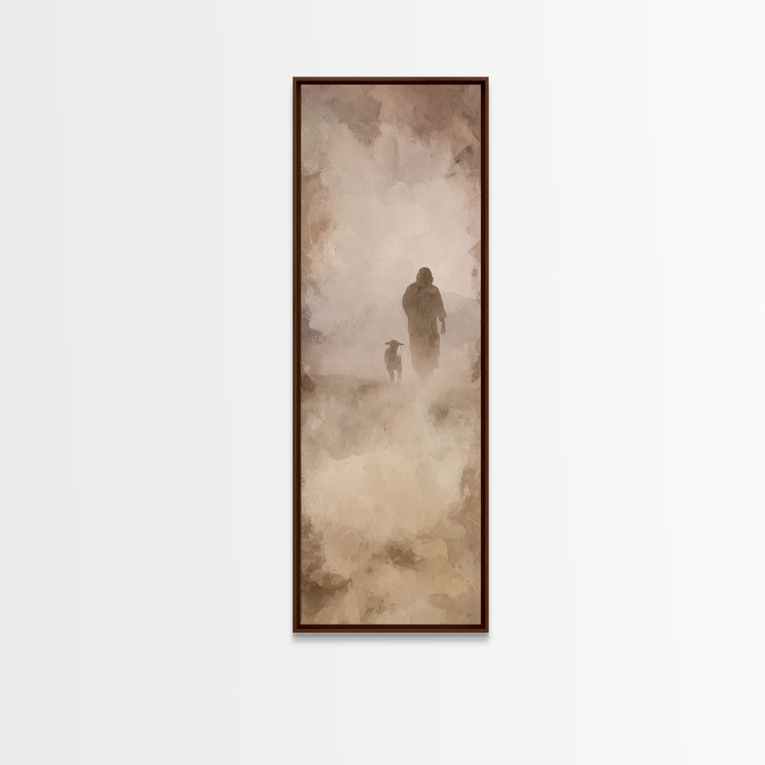 Autumn Shepherd Calm, Framed Canvas Print, Skinny Art, Christian Art Canvas, Jesus Painting, Christian Wall Art, Christmas Art