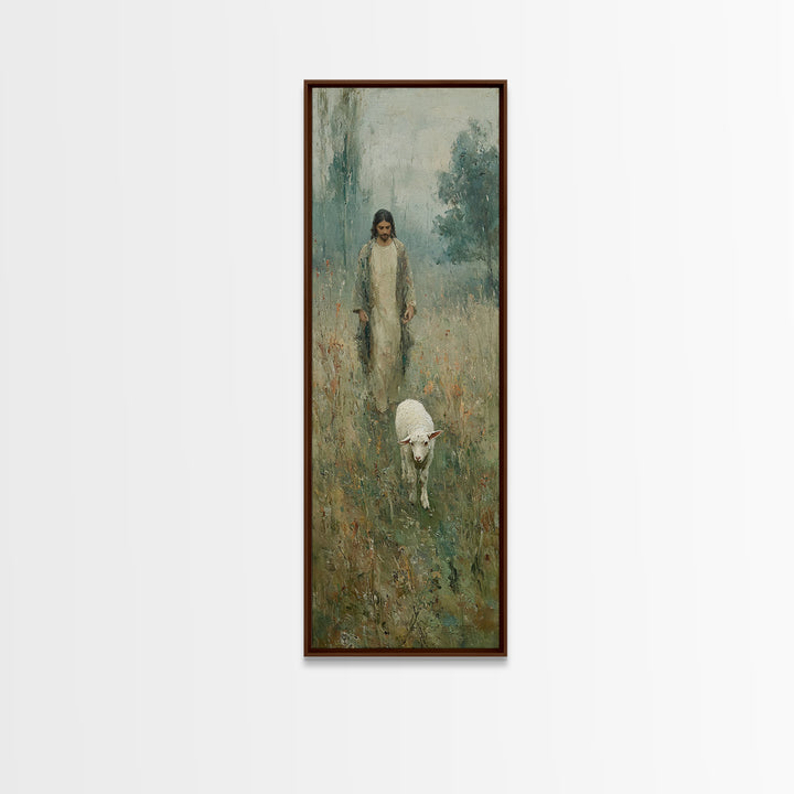Quiet Shepherd Path – Framed Canvas Print – Tall Skinny Art Print – Christian Wall Art – Christian Art Canvas – Jesus Painting – Christmas
