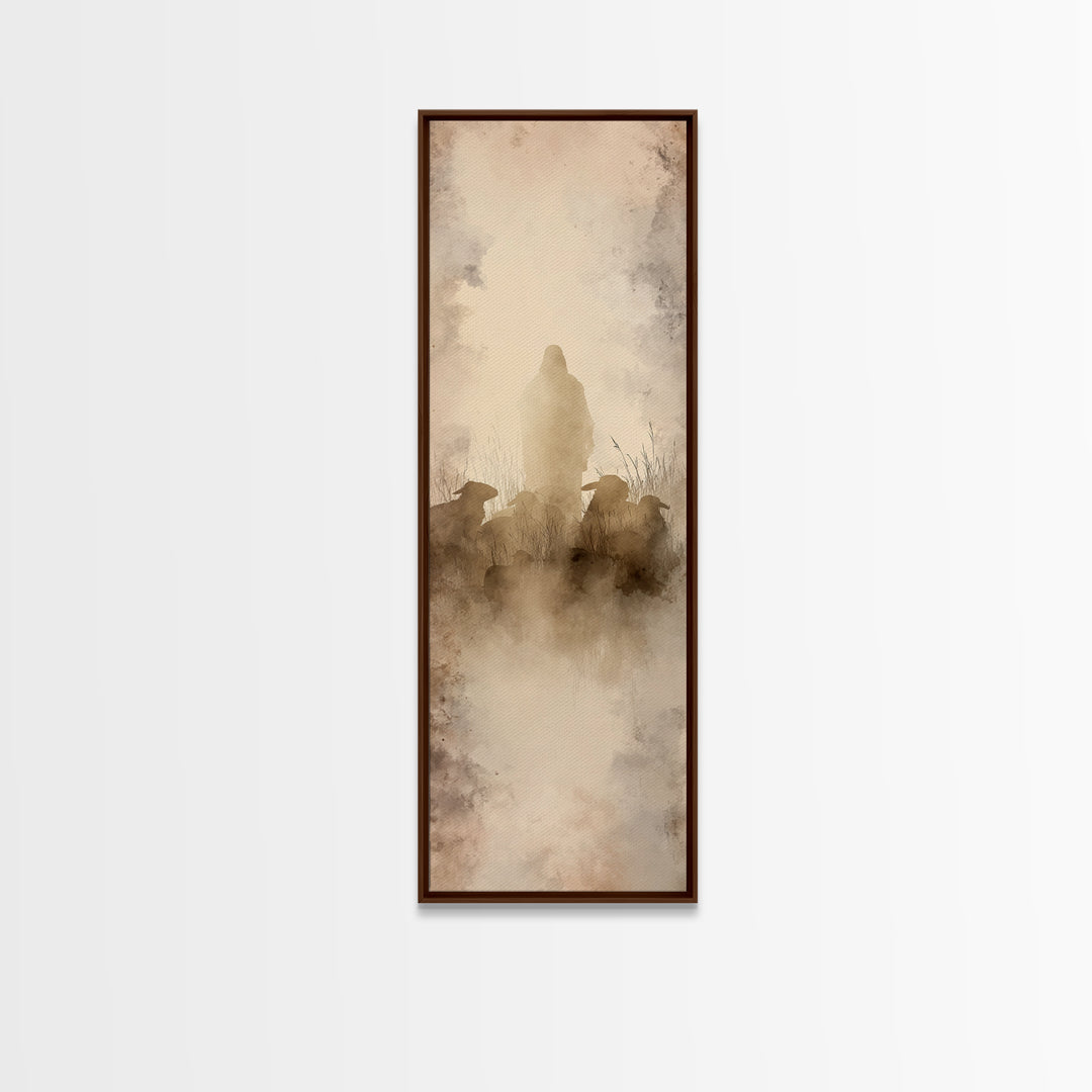 Shepherd In Silence – Framed Canvas Print – Narrow Art – Christian Wall Art – Christian Art Canvas – Jesus Painting – Christmas Art
