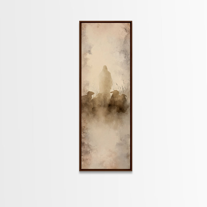 Shepherd In Silence – Framed Canvas Print – Narrow Art – Christian Wall Art – Christian Art Canvas – Jesus Painting – Christmas Art