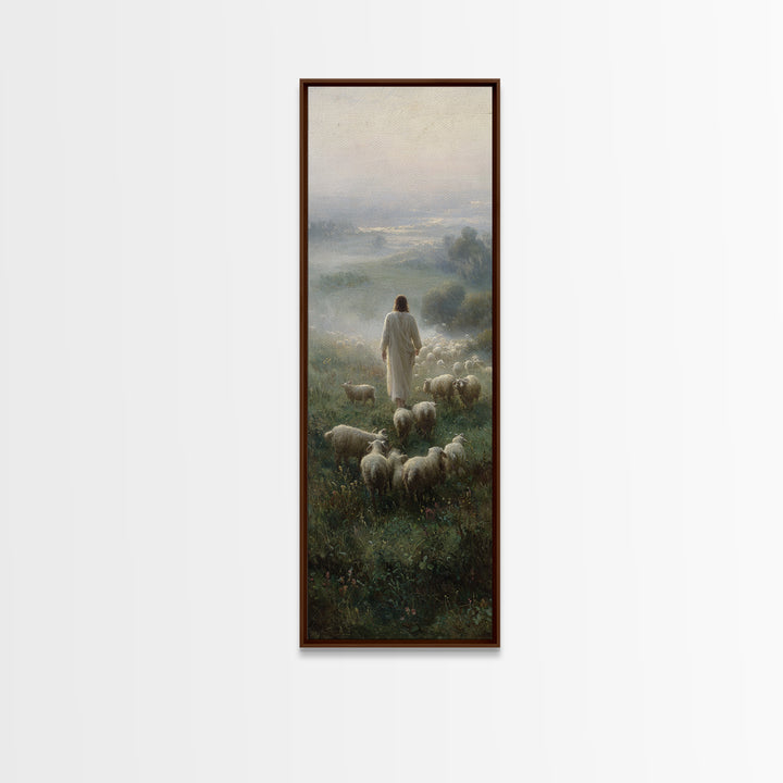 Stormless Shepherd Calm, Framed Canvas Print, Narrow Art, Christian Wall Art, Jesus Painting, Christian Art Canvas, Christmas Art