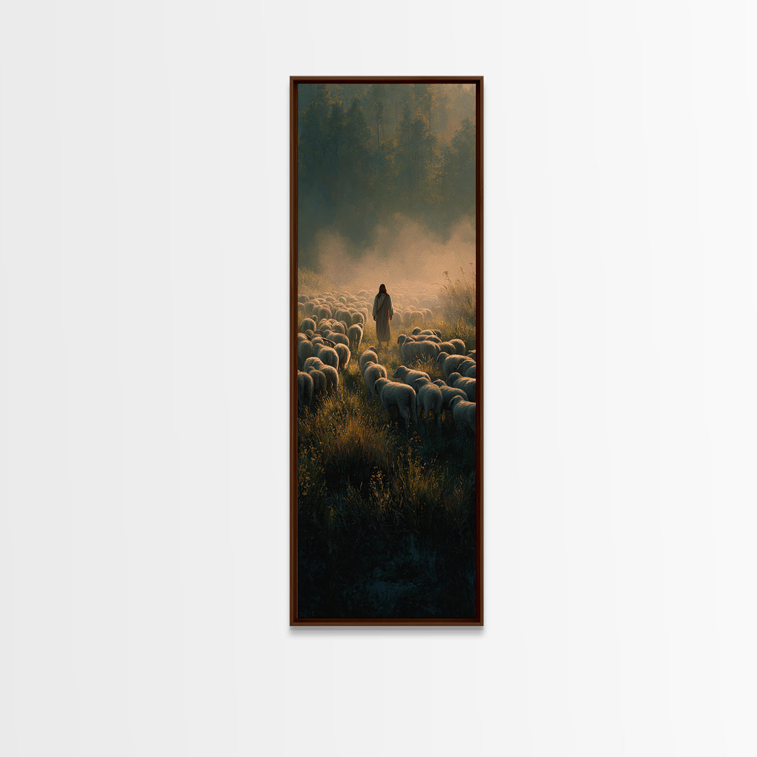 Morning Of Peace | Framed Canvas Print | Tall Skinny Art Print | Christian Art Canvas | Jesus Painting | Christian Wall Art | Christmas Art