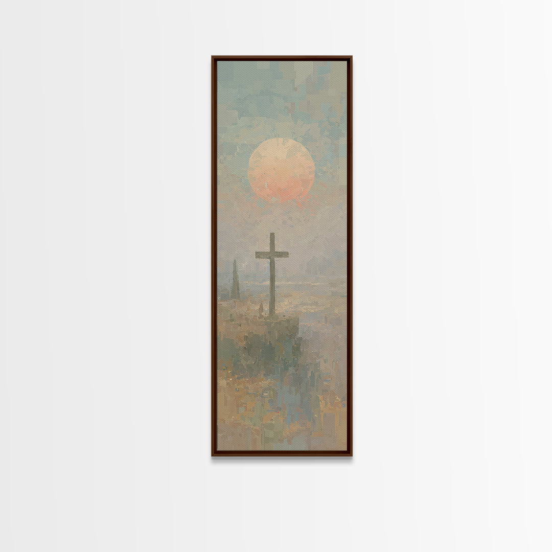 Cross Of Dawn, Framed Canvas Print, Narrow Art, Christian Wall Art, Abstract Christian Art, Christian Art Canvas, Modern Christian Art, Chr