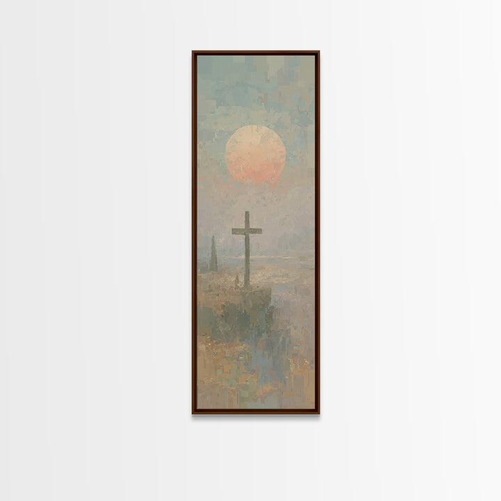 Cross Of Dawn, Framed Canvas Print, Narrow Art, Christian Wall Art, Abstract Christian Art, Christian Art Canvas, Modern Christian Art, Chr