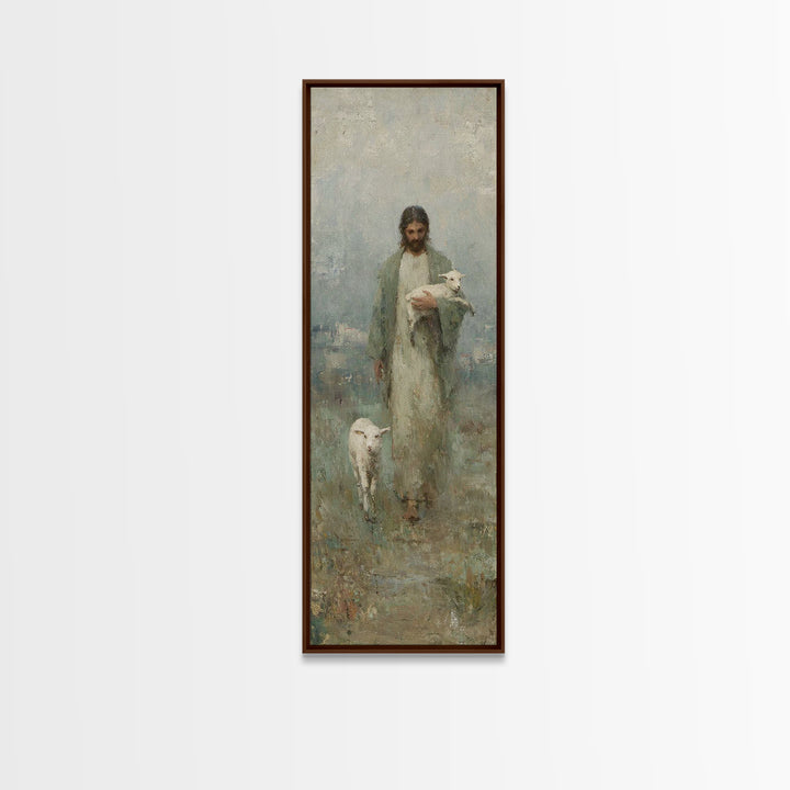 Lamb Of Hope – Framed Canvas Print – Tall Narrow Wall Art – Christian Art – Jesus Painting – Christian Canvas – Christmas Art