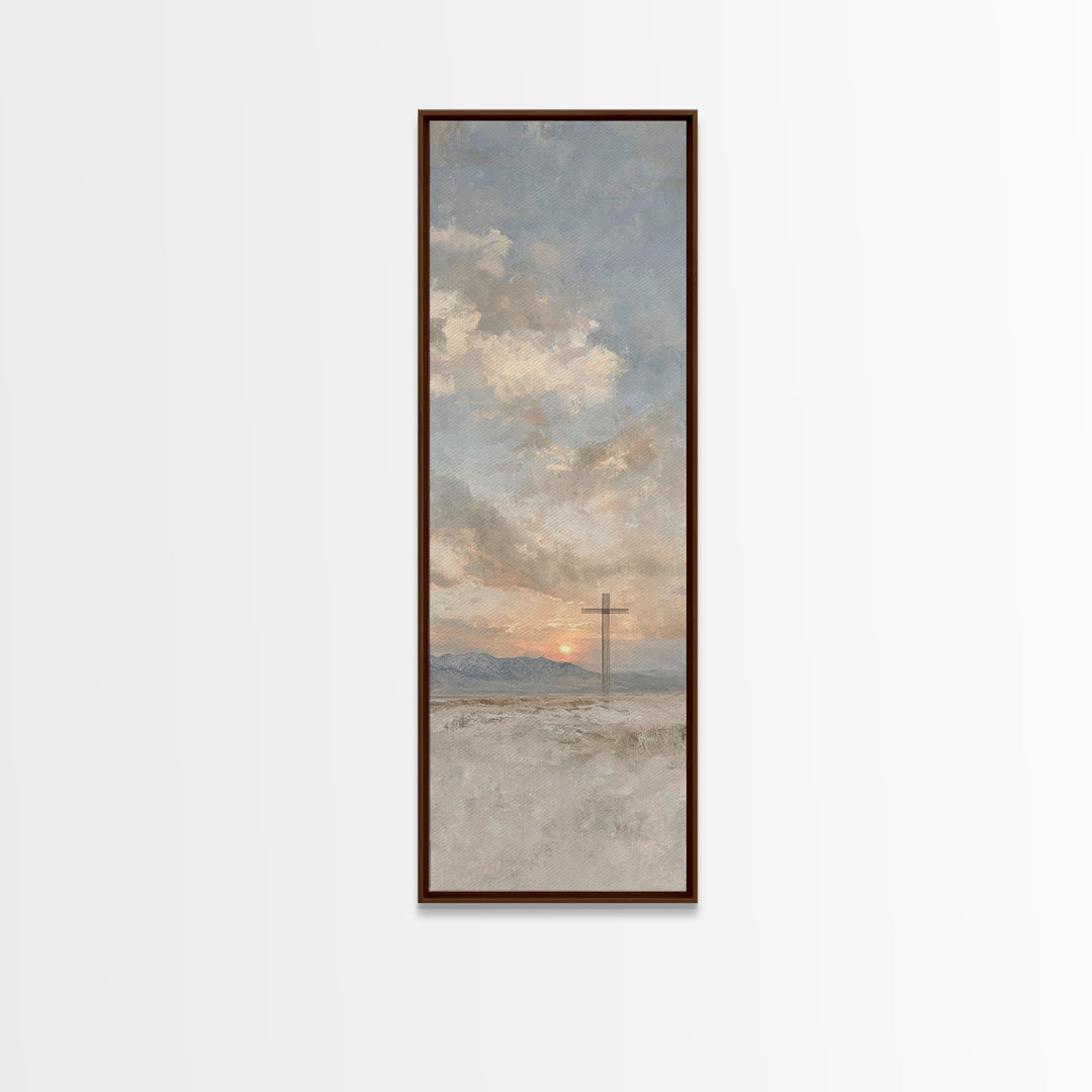 Desert Morning Cross | Framed Canvas Print | Tall Skinny Art Print | Christian Wall Art | Christian Art Canvas | Subtle Christian Art | Chr