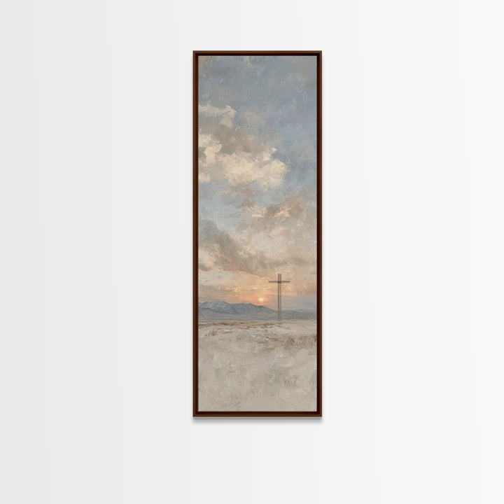Desert Morning Cross | Framed Canvas Print | Tall Skinny Art Print | Christian Wall Art | Christian Art Canvas | Subtle Christian Art | Chr