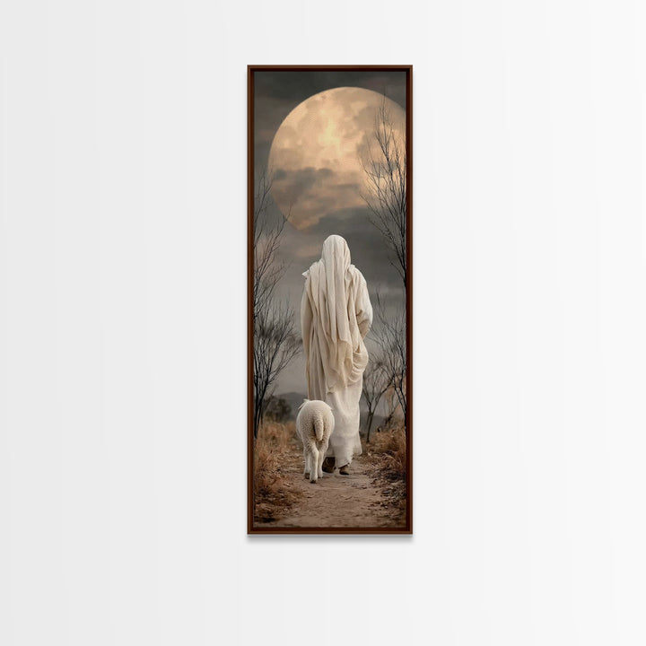 Moonlit Shepherd Peace | Framed Canvas Print | Christian Wall Art | Christian Art Canvas | Jesus Painting | Christian Decor | Tall Narrow W
