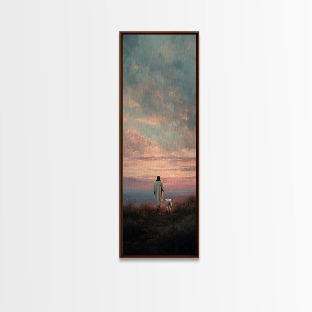 Crimson Dawn Journey | Framed Canvas Print | Christian Art Canvas | Jesus Painting | Christian Wall Art | Christian Christmas Art | Tall Sk