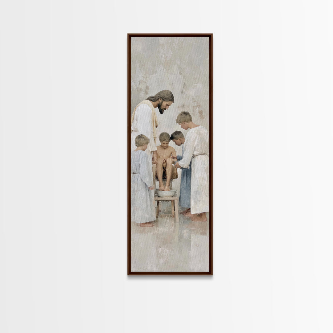 Footsteps Of Love | Framed Canvas Print | Christian Art Canvas | Jesus Painting | Christian Wall Art | Christian Gift Ideas | Tall Skinny A