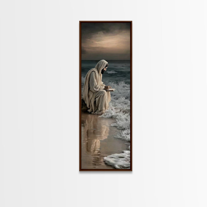 Shoreline Reverence - Framed Canvas Print - Tall Narrow Wall Art - Christian Wall Art - Jesus Painting - Modern Christian Art - Christian A