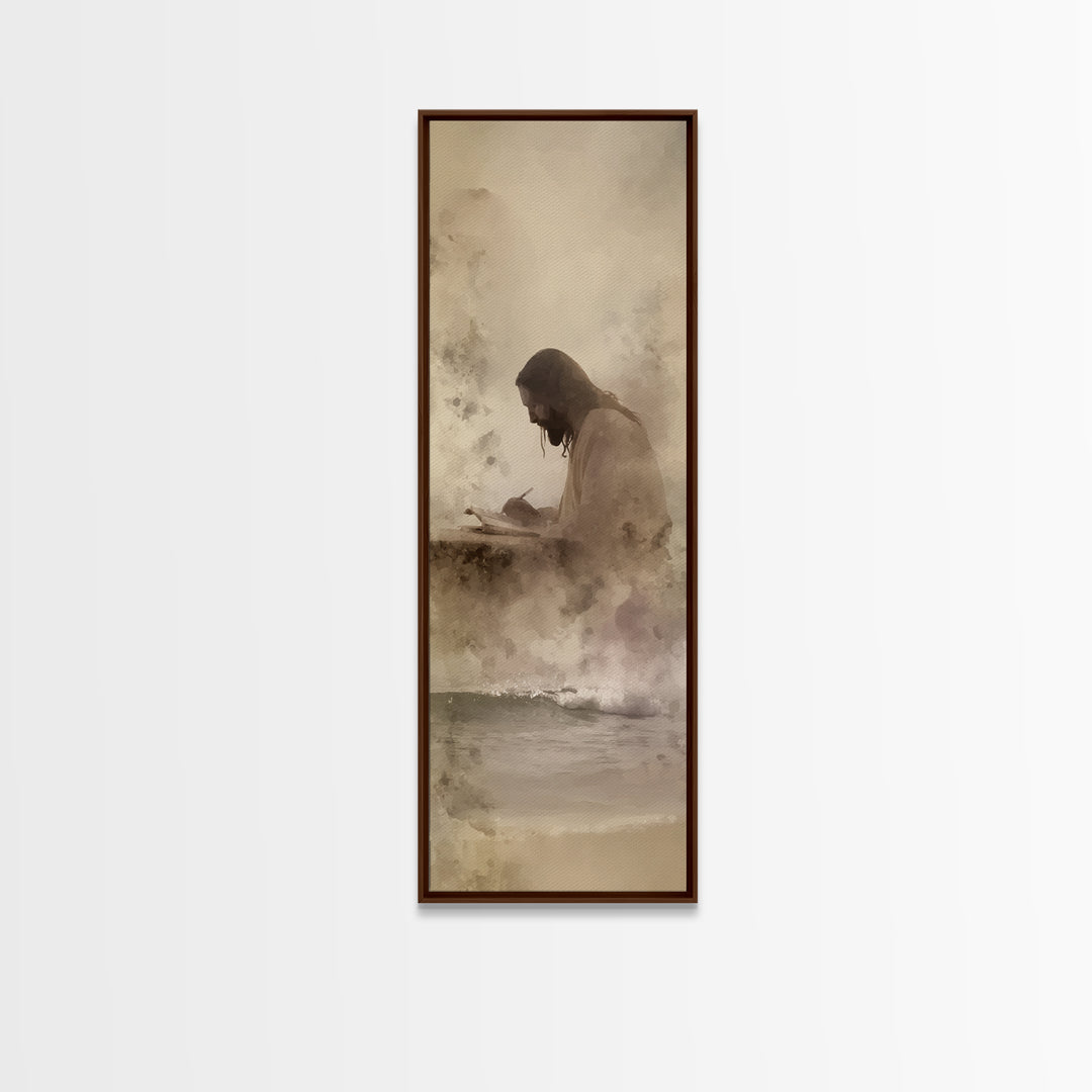 Waves Of Mercy - Framed Canvas Print - Tall Skinny Art Print - Jesus Painting - Christian Art Canvas - Christian Wall Art - Christian Art