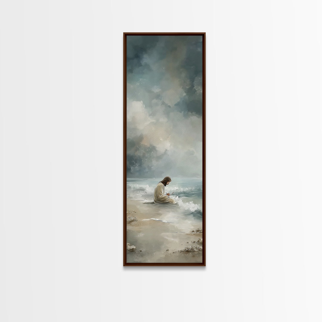 Quiet Shore Prayer - Framed Canvas Print - Skinny Art - Jesus Painting - Christian Art Canvas - Christian Christmas Art - Christian Art
