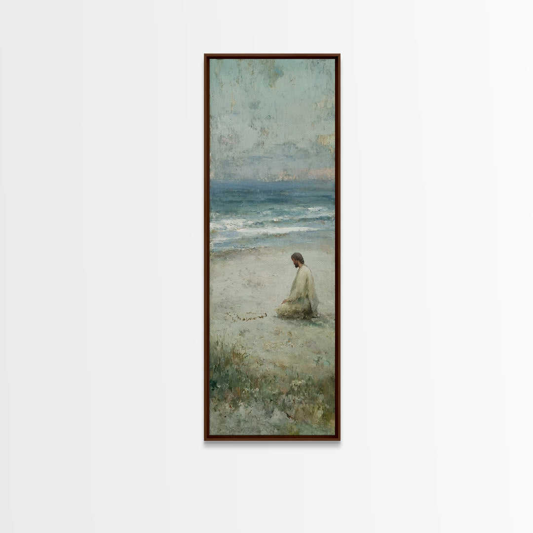 Sacred Shoreline Light - Framed Canvas Print - Tall Skinny Art Print - Christian Art Canvas - Jesus Painting - Christian Wall Art - Faith A