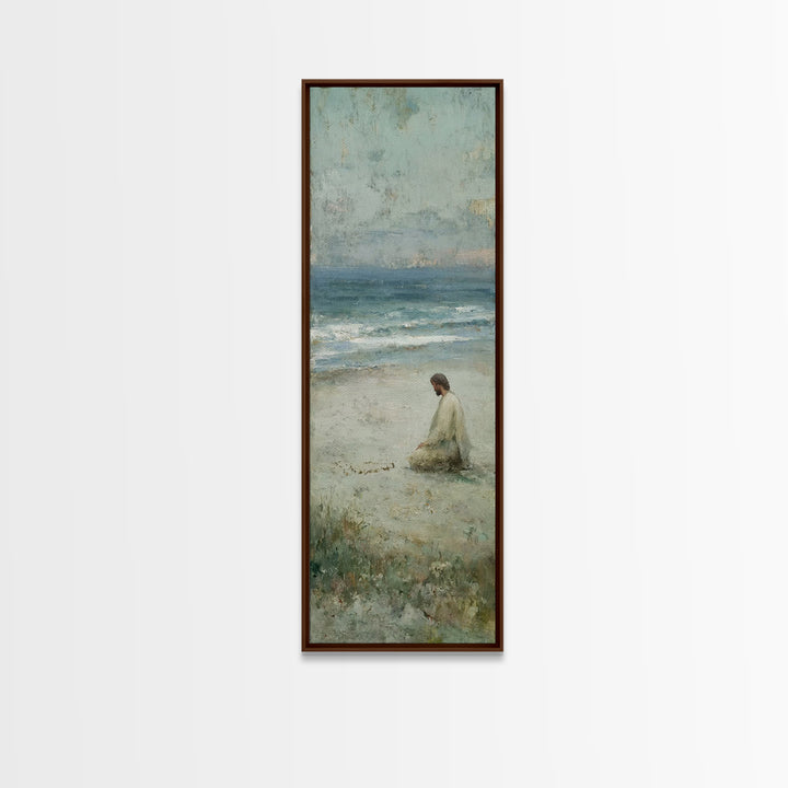 Sacred Shoreline Light - Framed Canvas Print - Tall Skinny Art Print - Christian Art Canvas - Jesus Painting - Christian Wall Art - Faith A