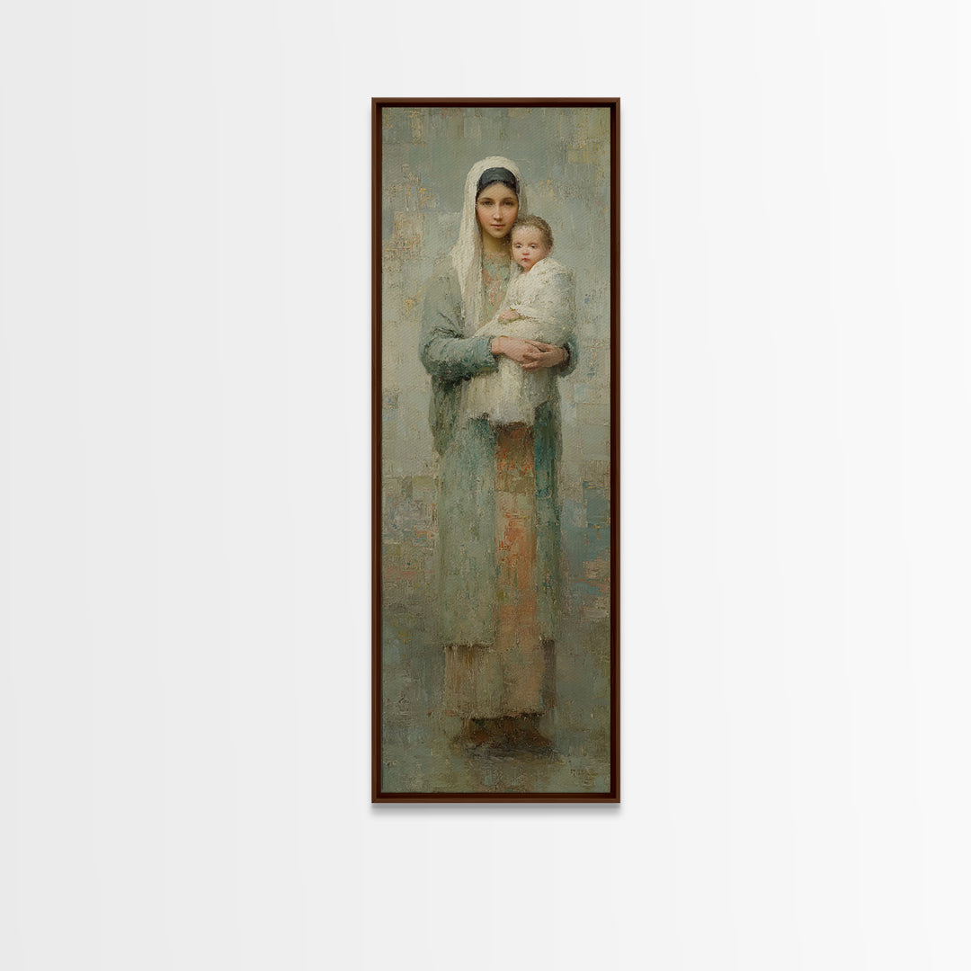 Sacred Mother Peace - Framed Canvas Print - Narrow Art - Christian Art Canvas - Christian Wall Art - Christian Christmas Art - Faith Art