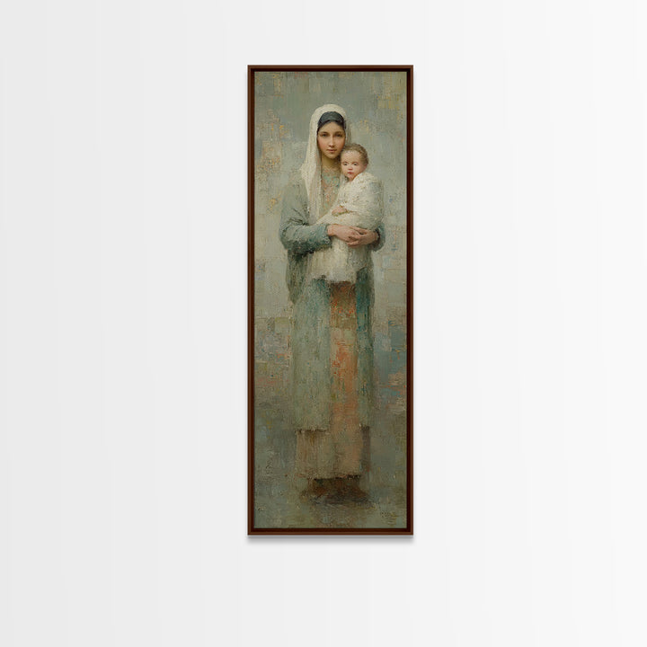 Sacred Mother Peace - Framed Canvas Print - Narrow Art - Christian Art Canvas - Christian Wall Art - Christian Christmas Art - Faith Art
