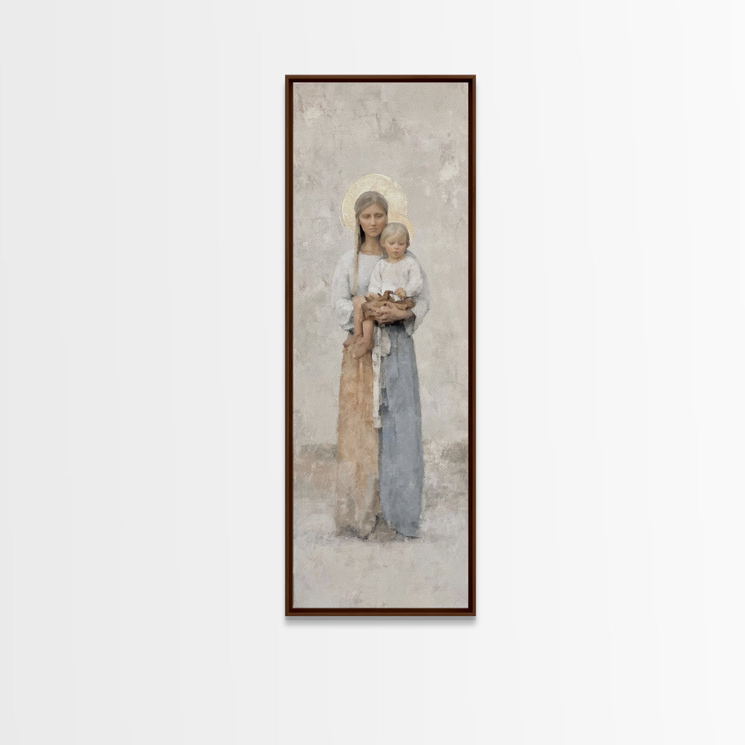 Gentle Mother Light - Framed Canvas Print - Tall Skinny Art Print - Christian Christmas Art - Christian Art Canvas - Christian Wall Art