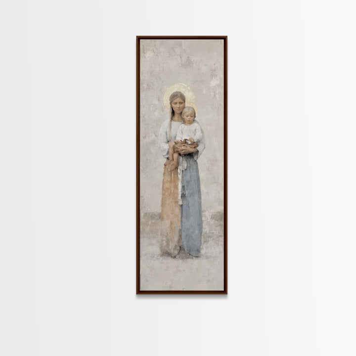 Gentle Mother Light - Framed Canvas Print - Tall Skinny Art Print - Christian Christmas Art - Christian Art Canvas - Christian Wall Art