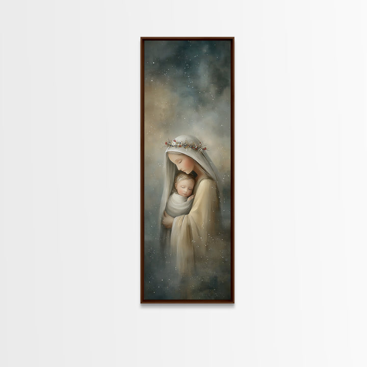 Starry Night Mercy | Framed Canvas Print | Tall Skinny Art Print | Christian Art Canvas | Christian Wall Art | Christian Christmas Art