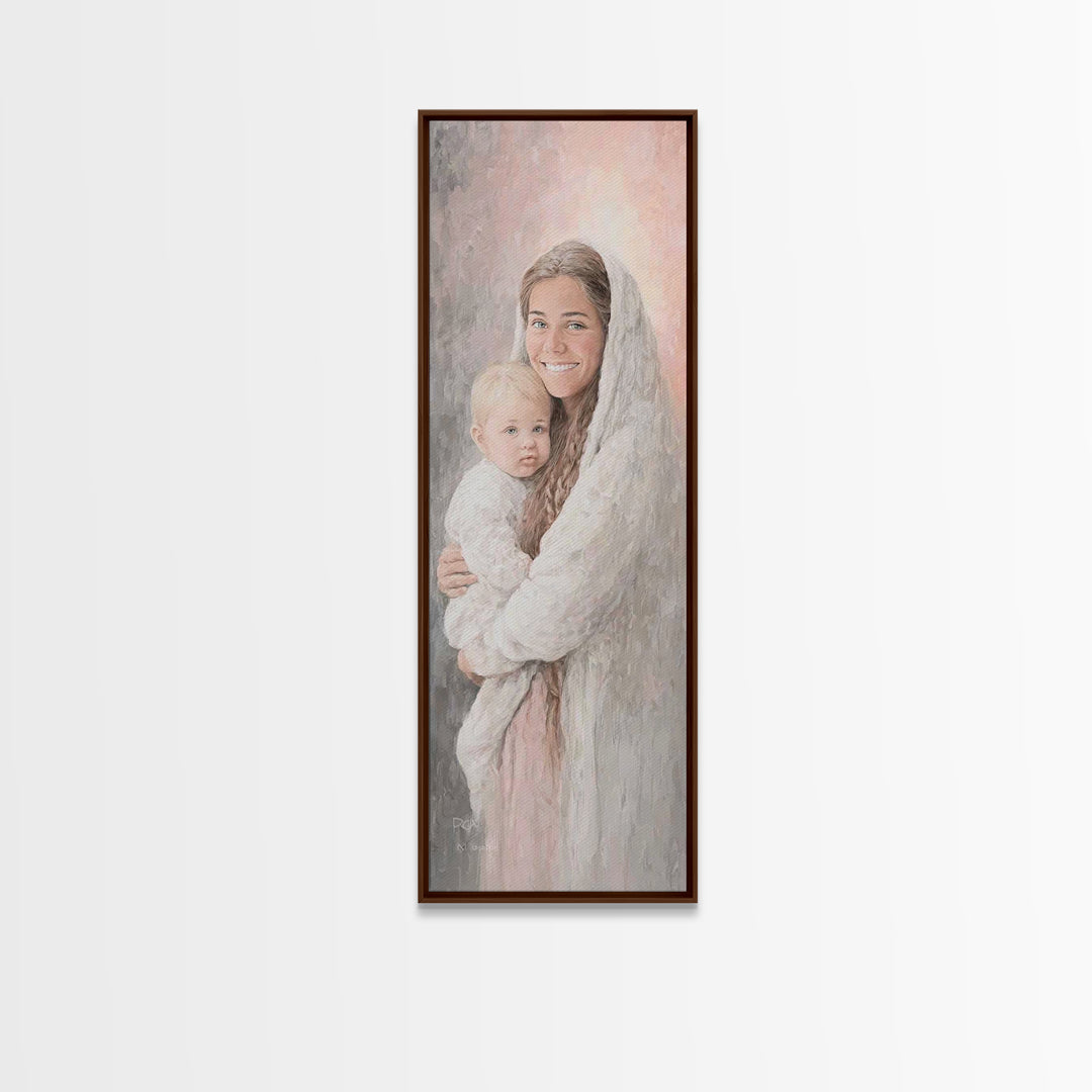 Heavenly Warmth | Framed Canvas Print | Tall Skinny Art Print | Christian Art Canvas | Christian Wall Art | Christian Christmas Art