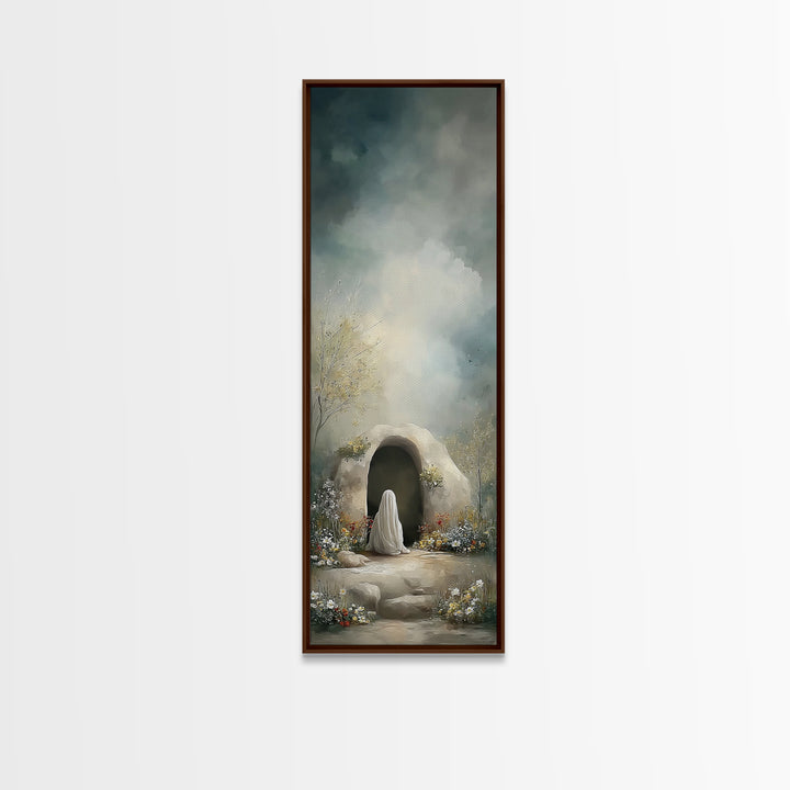 Tombside Hope, Framed Canvas Print, Tall Narrow Wall Art, Christian Art, Christian Art Canvas, Christian Painting, Christian Christmas Art