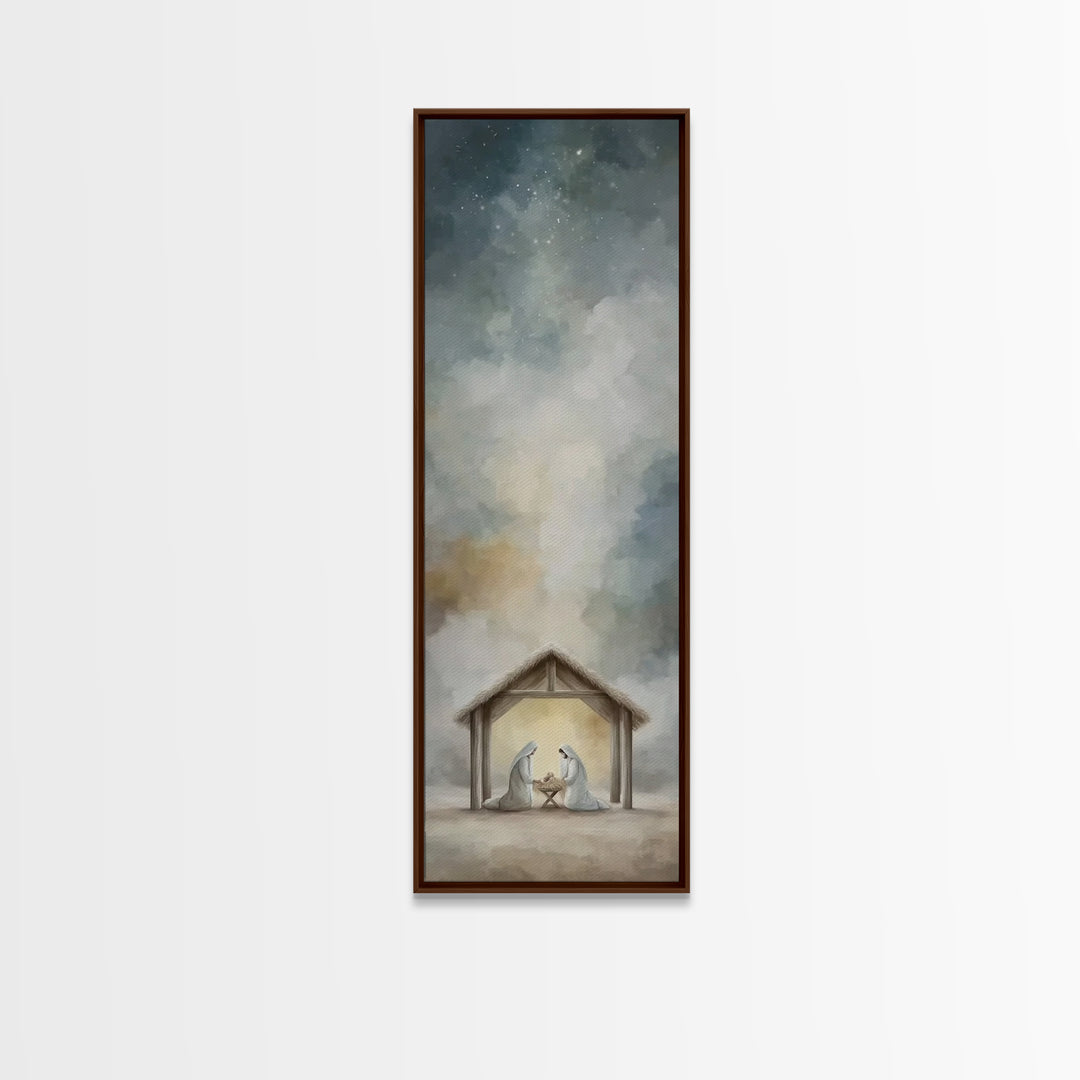 Guiding Star Night – Framed Canvas Print – Narrow Art – Christian Christmas Art – Christmas Art – Christian Wall Art – Christian Decor